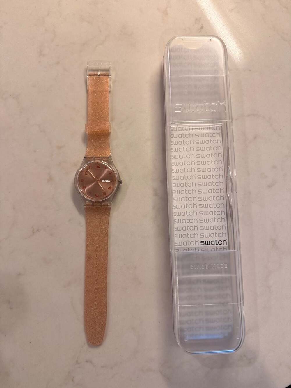 Swatch Rose Gold Glitter Dial and Strap Watch